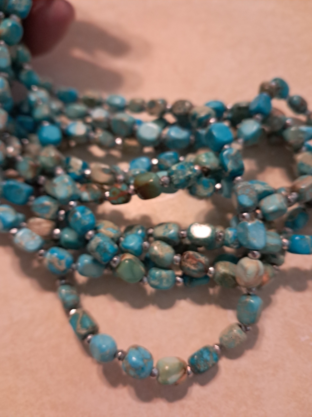 Natural Turquoise Beaded With Silver Necklace Aqua Blue - Picture 7 of 7